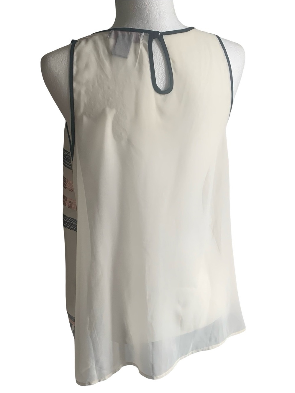 Material Girl Semi Sheer Sequin Tunic Tank Topper Event Party Cream Black S - Picture 11 of 14